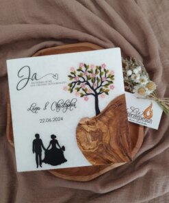 Hochzeitskerze Holz "Lebensbaum mit Silhouette"