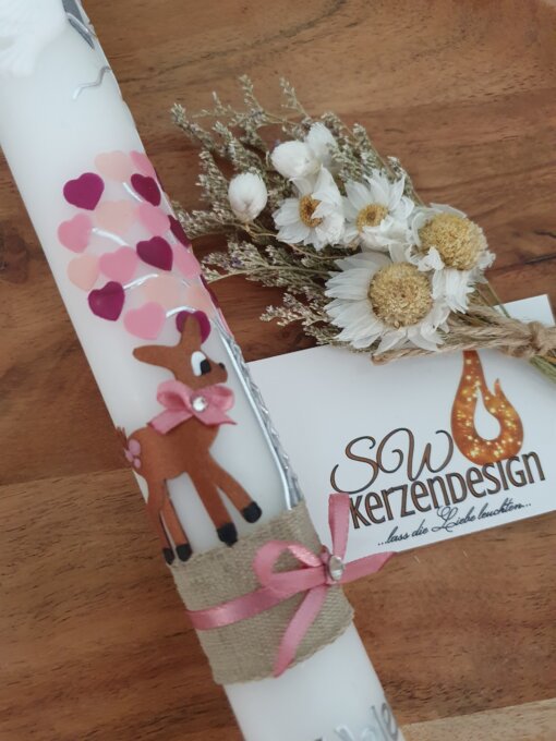 Taufkerze "Lebensbaum mit Herzen und Rehlein" – Bild 2
