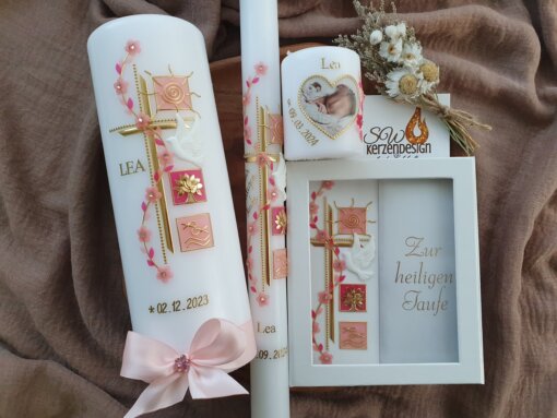 3er-Set Taufe "Blumenranke mit Taufsymbole" – Bild 2