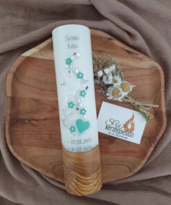 Tischkerze "Blumenranke mit Herz" HOLZ
