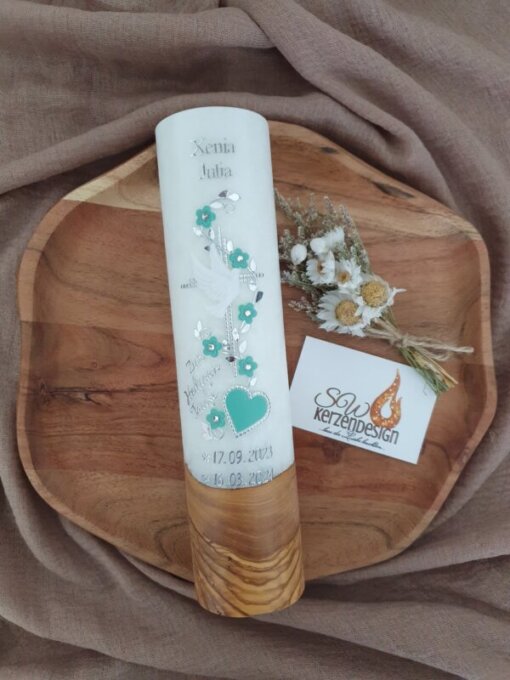 Tischkerze "Blumenranke mit Herz" HOLZ