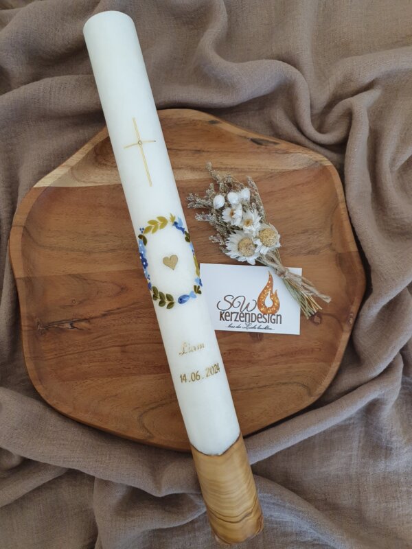 Taufkerze "Blätterkranz" HOLZ
