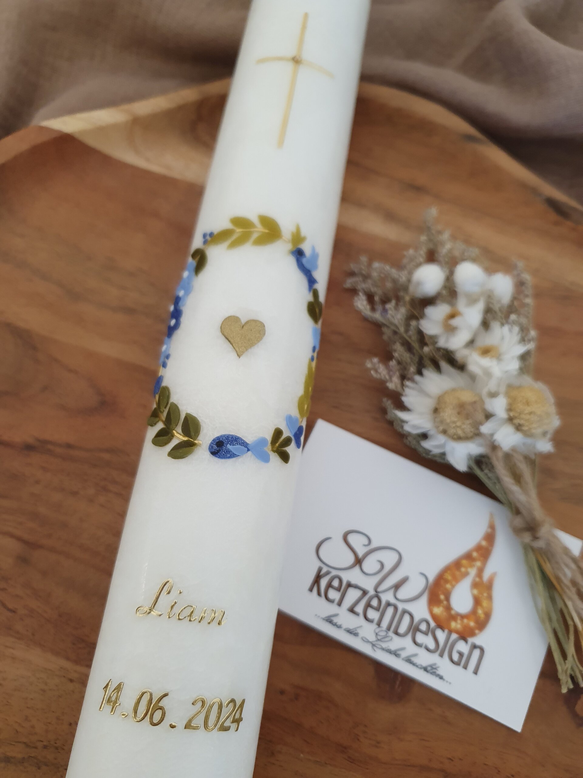 Taufkerze "Blätterkranz" HOLZ – Bild 2