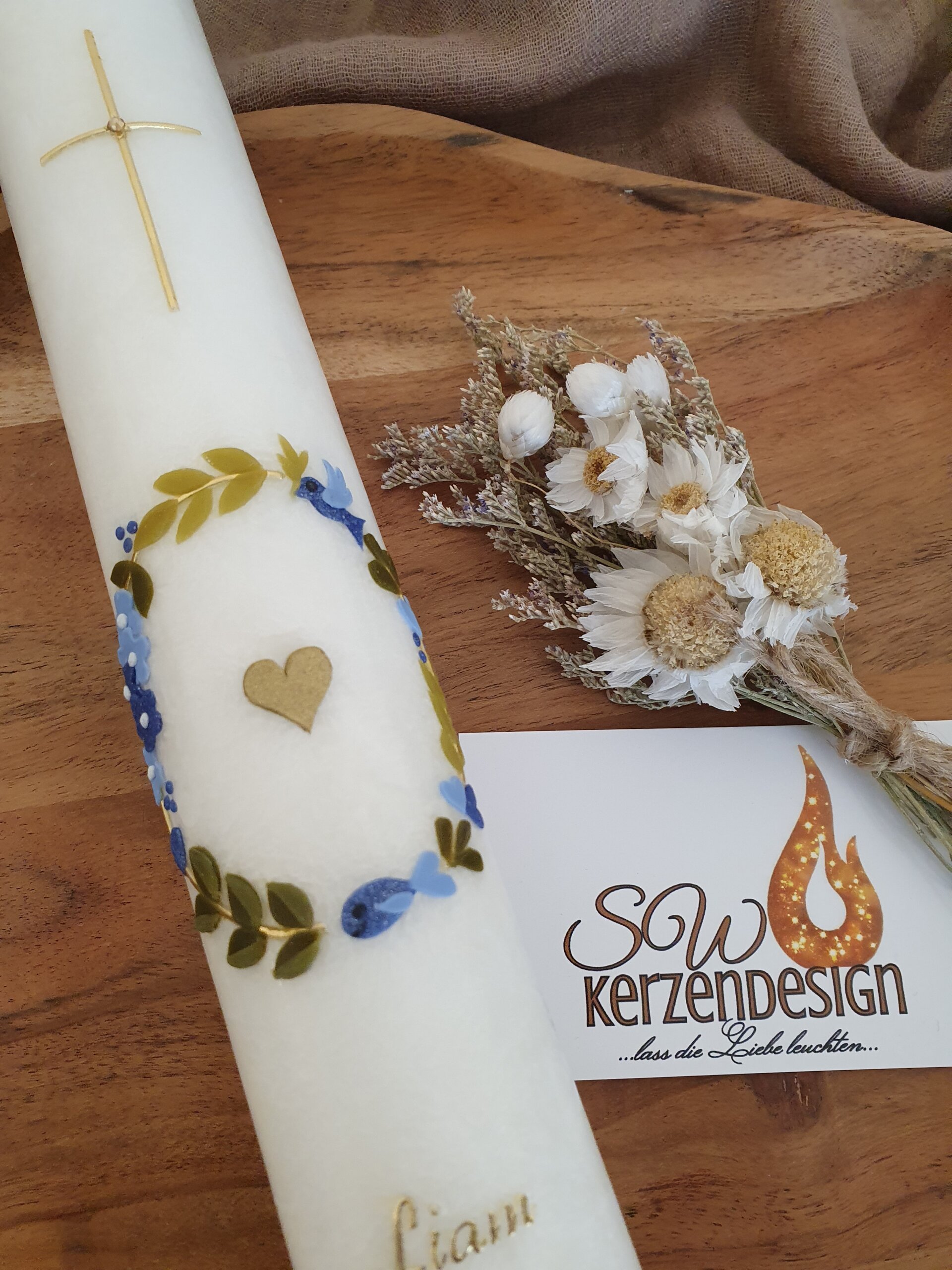 Taufkerze "Blätterkranz" HOLZ – Bild 3