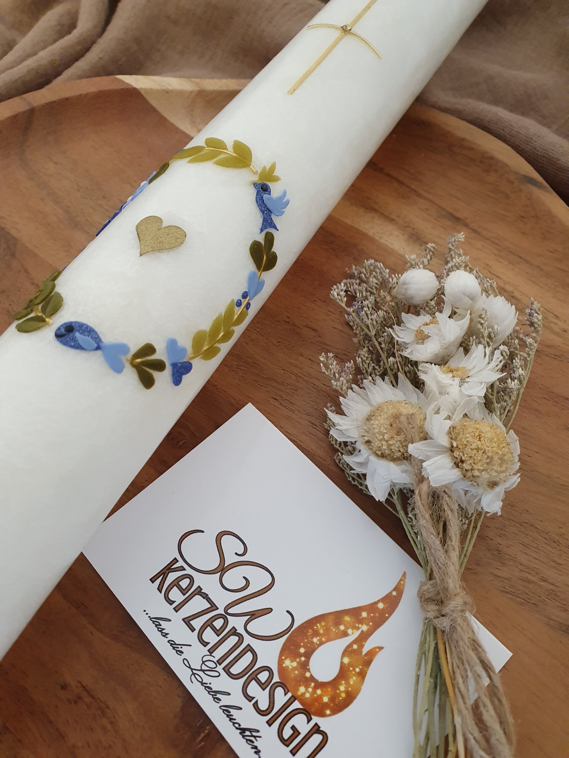 Taufkerze "Blätterkranz" HOLZ – Bild 4