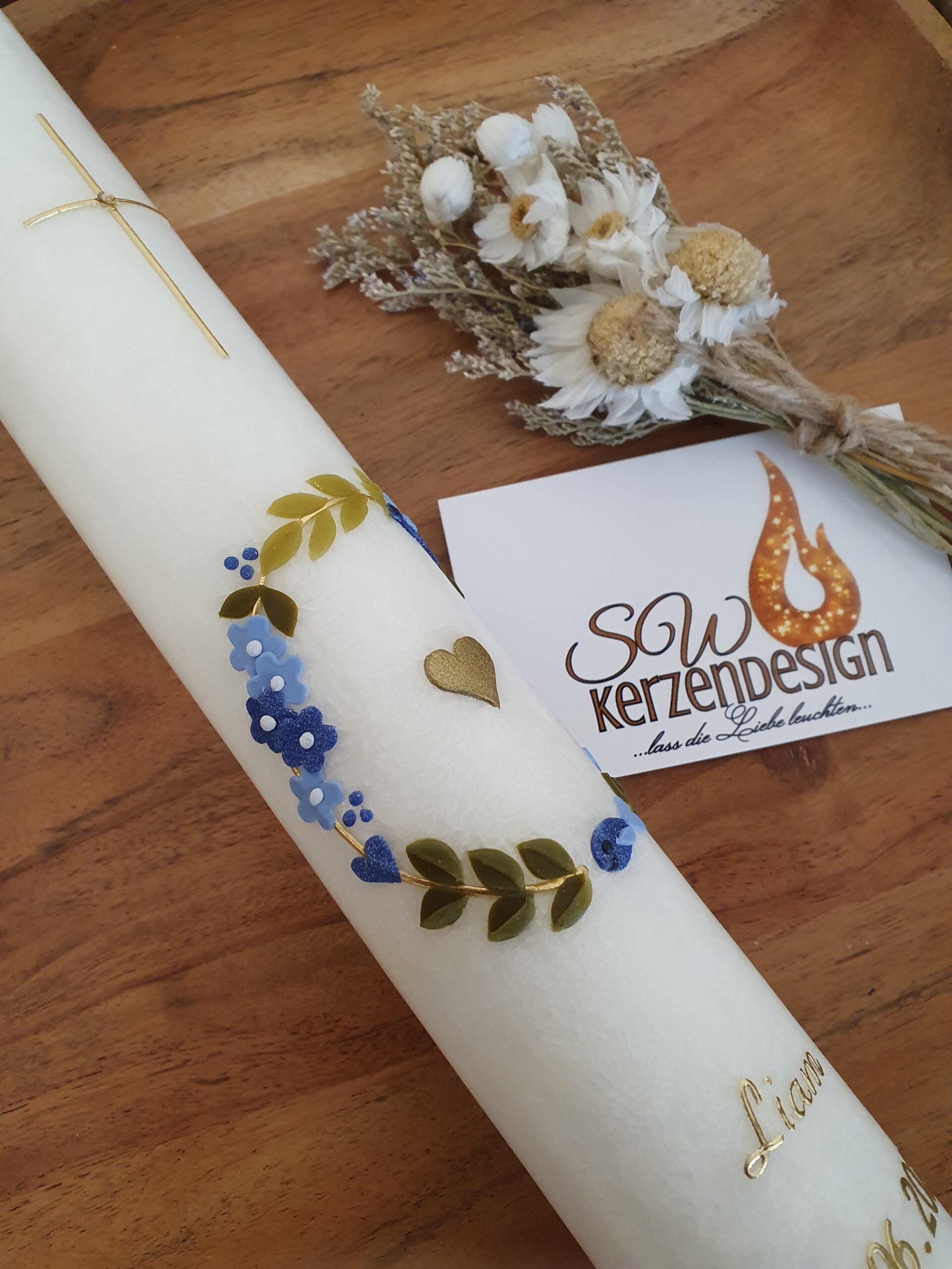 Taufkerze "Blätterkranz" HOLZ – Bild 5