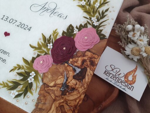 Hochzeitskerze Holz "Rosen" – Bild 2