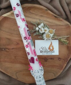 Taufkerze "Blumenranke verschnörkelt mit Taufsymbole"