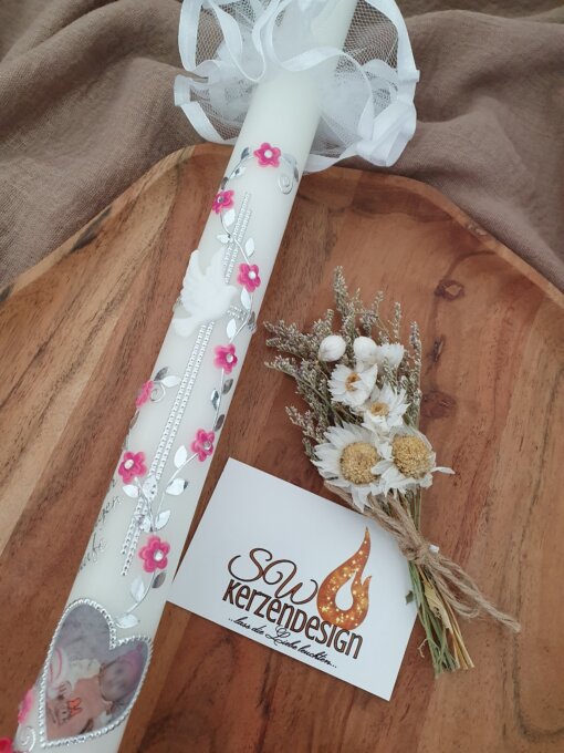 Taufkerze "Blumenranke" mit Foto – Bild 6