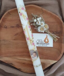 Taufkerze "Blumenranke" mit Foto
