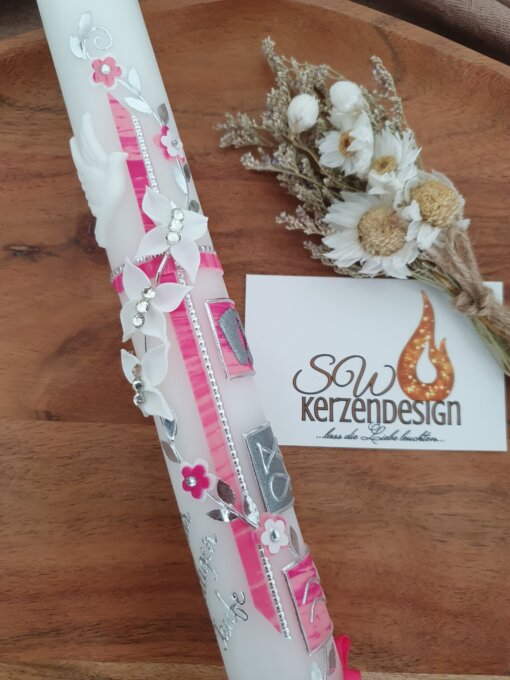 Taufkerze "3D Schmetterlinge mit Taufsymbole" – Bild 3