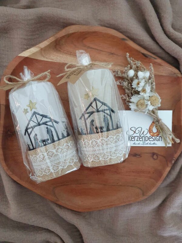 Kerze "Weihnachtskrippe" beige – Bild 3